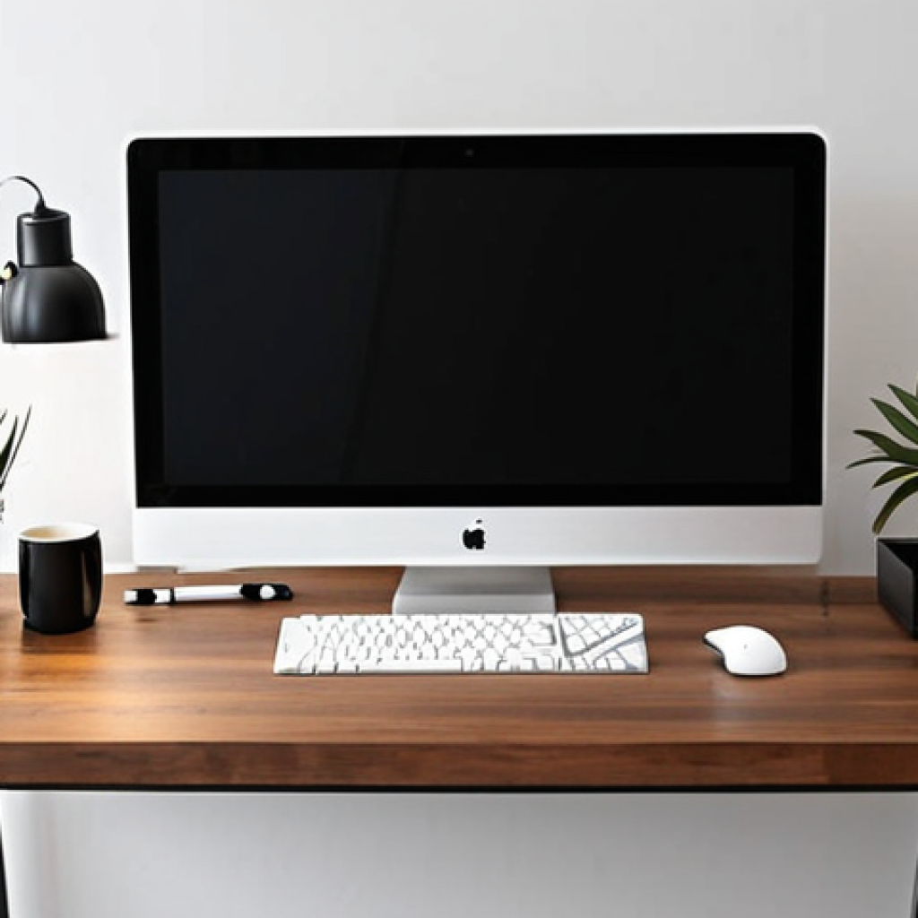 ** A tidy, minimalist workspace featuring a slim desktop computer. The desk is clean and uncluttered, showcasing the space-saving design of the slim desktop. Include modern decor elements and good lighting. Focus on conveying a sense of efficiency and contemporary style.

**