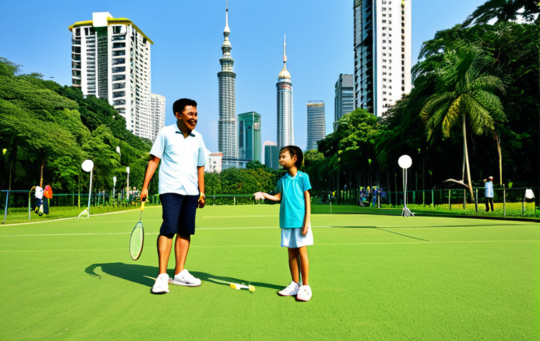 프로세서와 그래픽카드의 밸런스 맞추기 - **A modern Malaysian family (father, mother, child) are playing badminton in a lush green park in Ku...