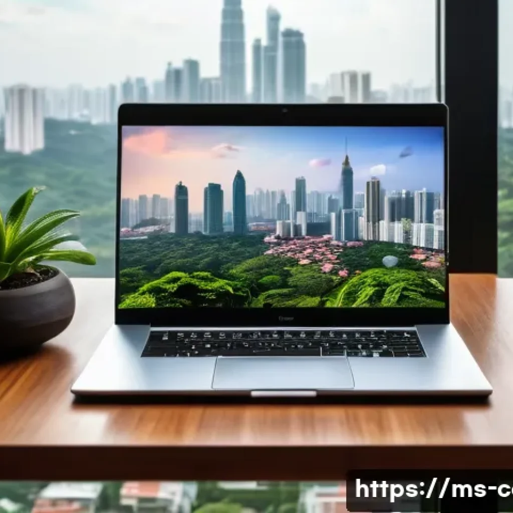 컴퓨터 업그레이드 vs 새 PC 구매 - A modern home office setup in Kuala Lumpur, Malaysia, showing a sleek, compact new laptop with a sli...