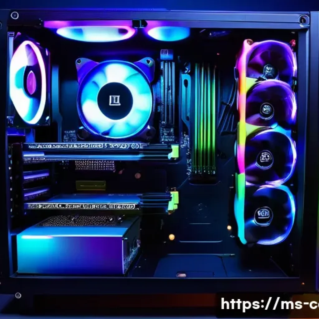 파워서플라이 용량 계산법 - A detailed, high-tech computer build scene focused on a mid-to-high range gaming PC assembly, showca...