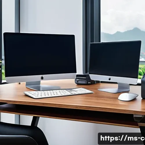 작업용 데스크톱 PC 추천 - A modern Malaysian office workspace featuring a sleek desktop PC setup ideal for multitasking and of...